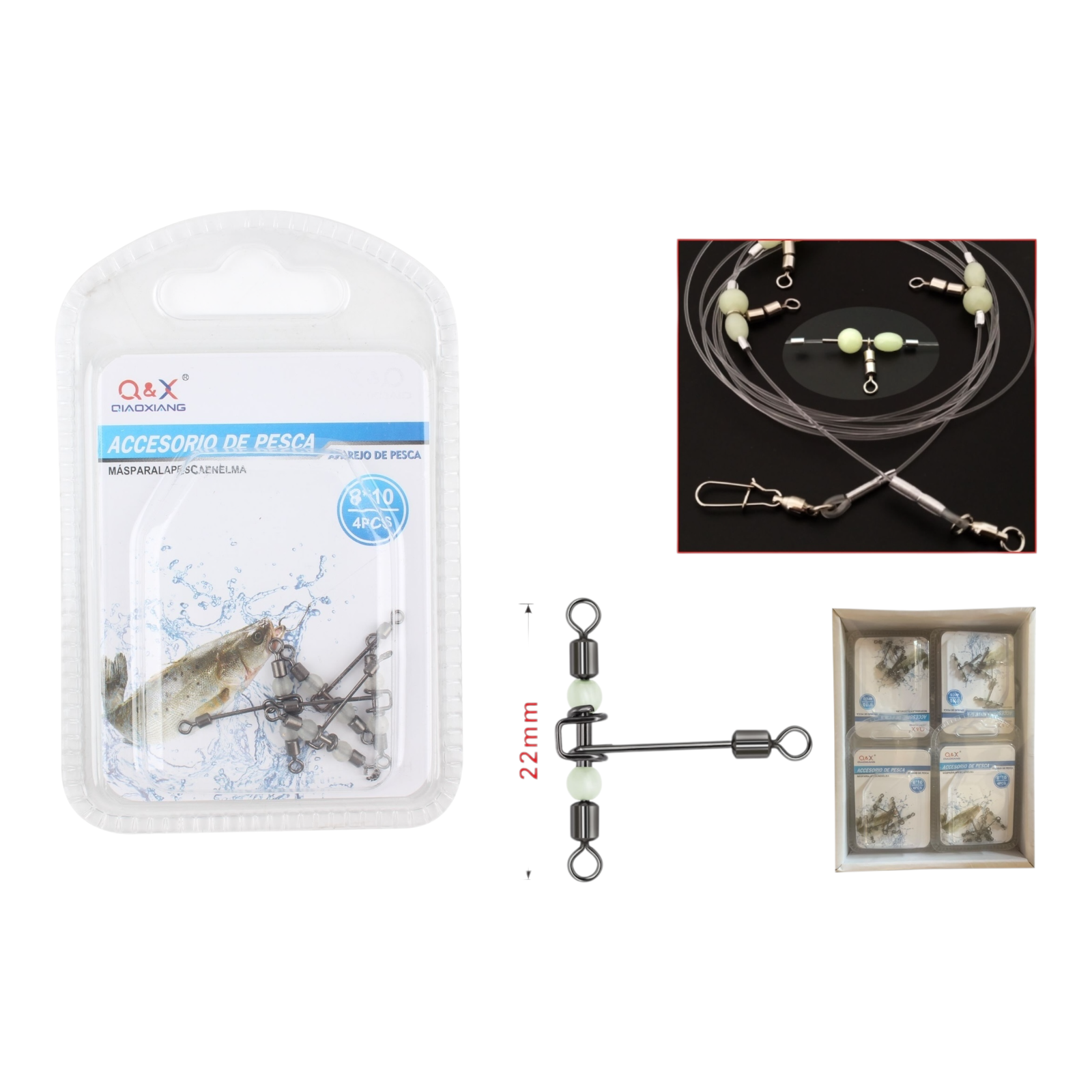 Cuentas Luminosas Bifurcadas Estilo Americano 8x10mm 4PCS | Ideal para mejorar la atracción de peces.