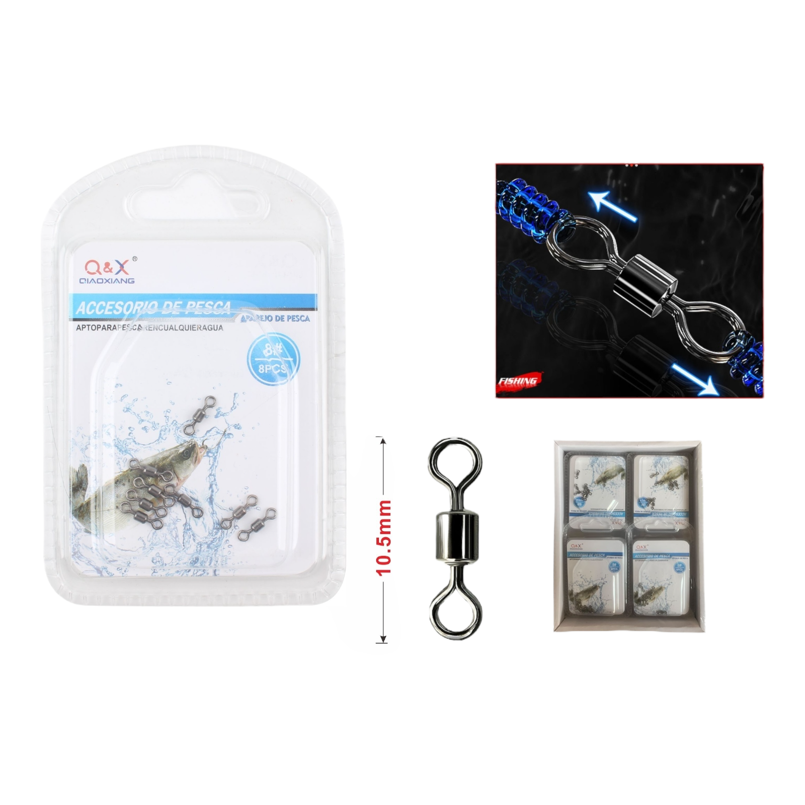 Giratorio Americano 8 8PCS | Conector de acero pulido, rotación estable.