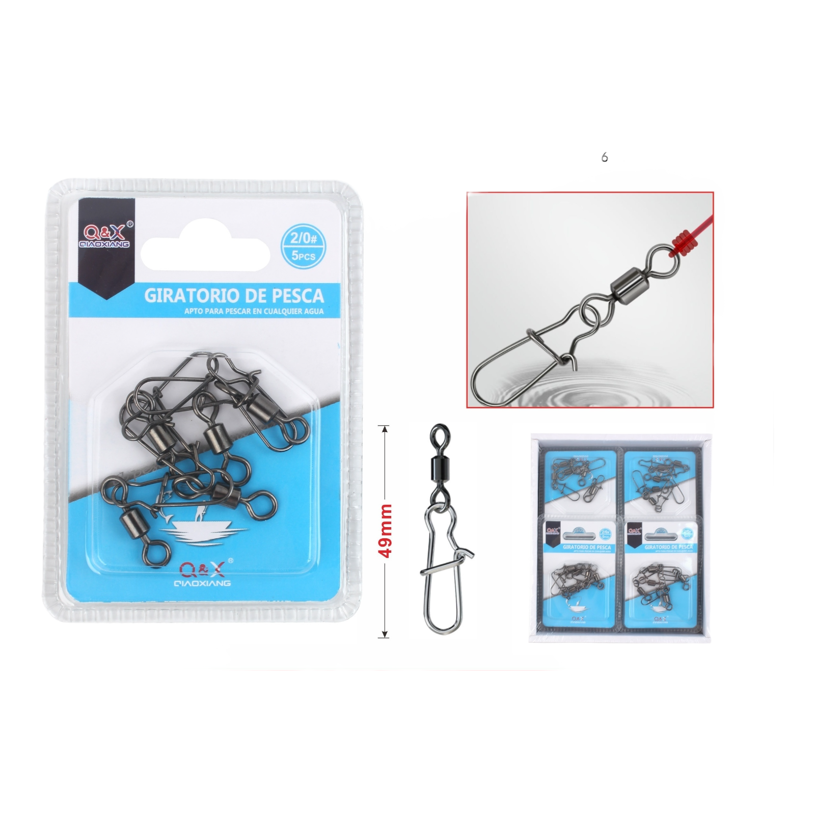 Set 5PCS Giratorio Americano con Broche Reforzado 2/0 | Accesorio ideal para pesca de grandes especies.
