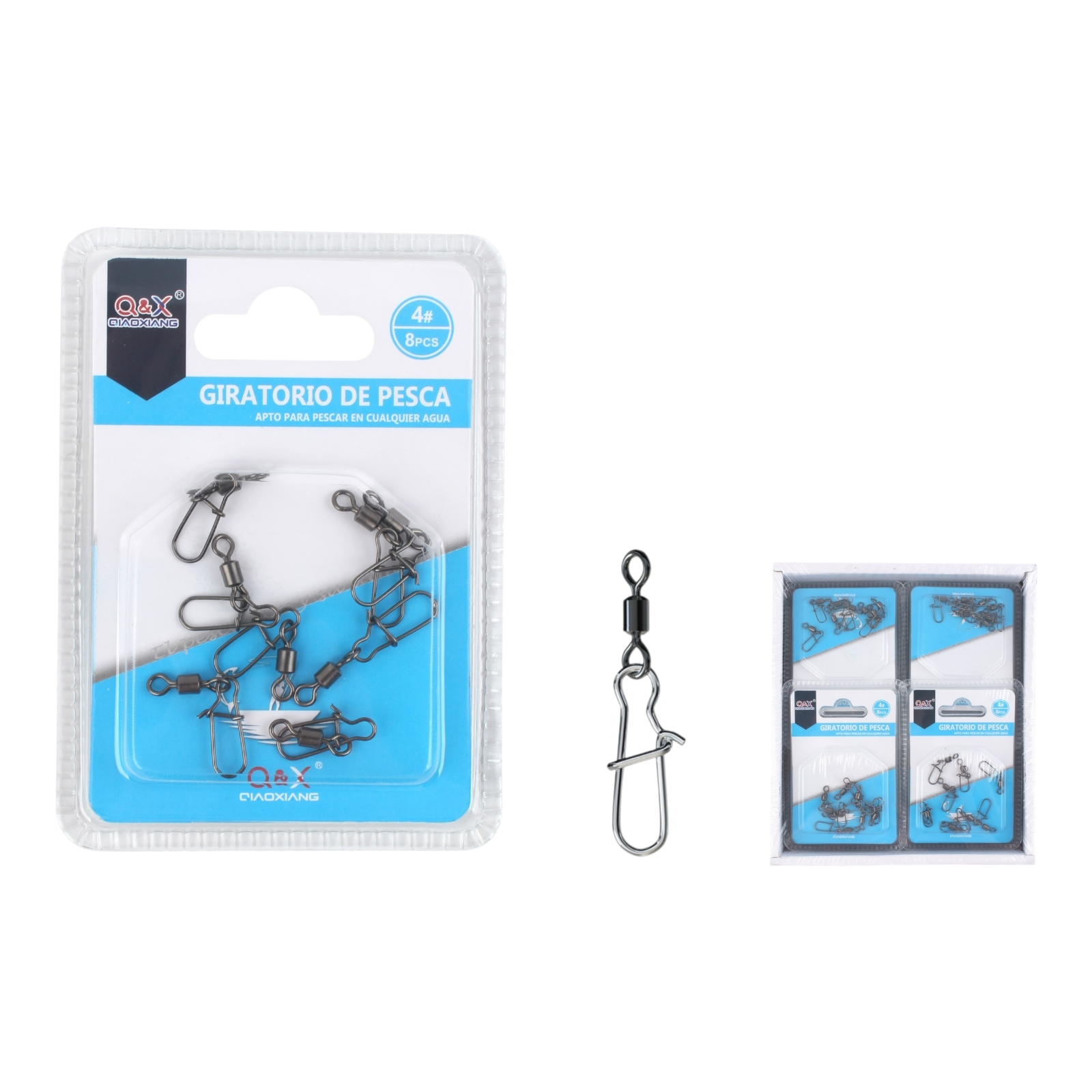 Set 8PCS Giratorio Americano con Broche Reforzado 4 | Perfecto para uso en agua dulce o salada.