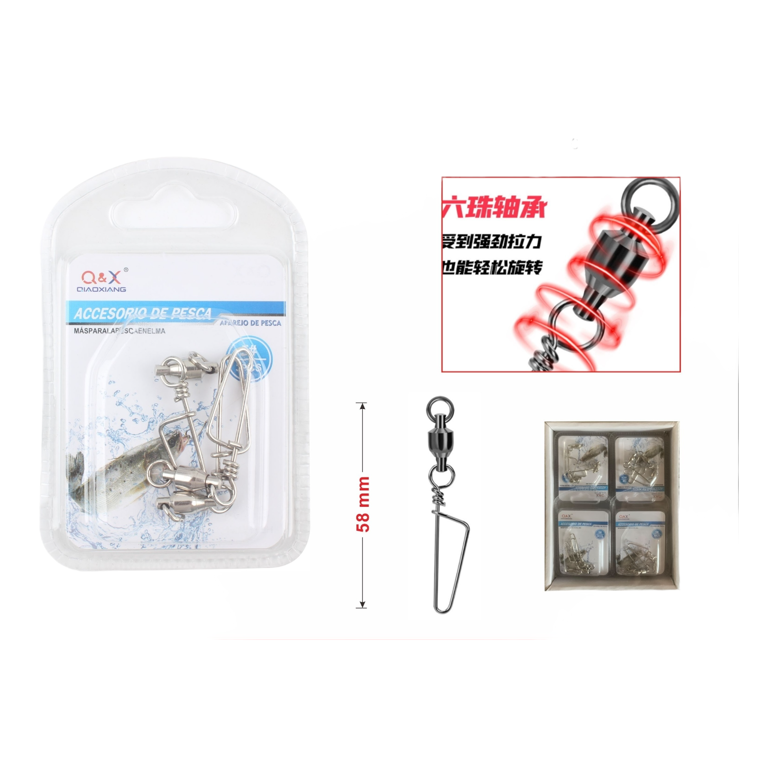 Giratorio con Rodamiento y Broche Tipo Zorro 5 3PCS | Mejora la conexión del anzuelo con el líder.