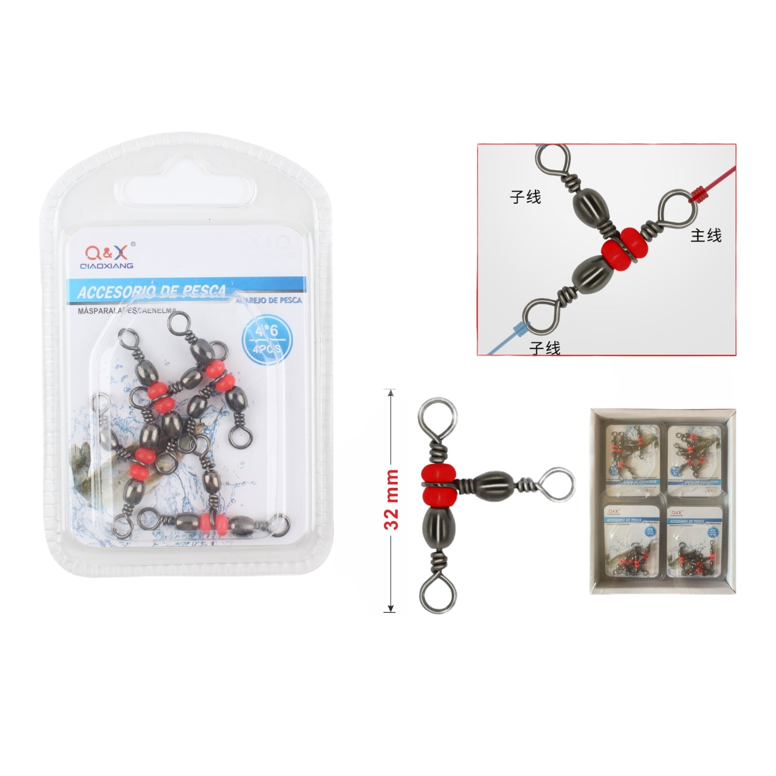 Giratorio Japonés Nuevo Tipo Trébol Negro 4x6 4PCS | Previene torsiones y desgaste del hilo.