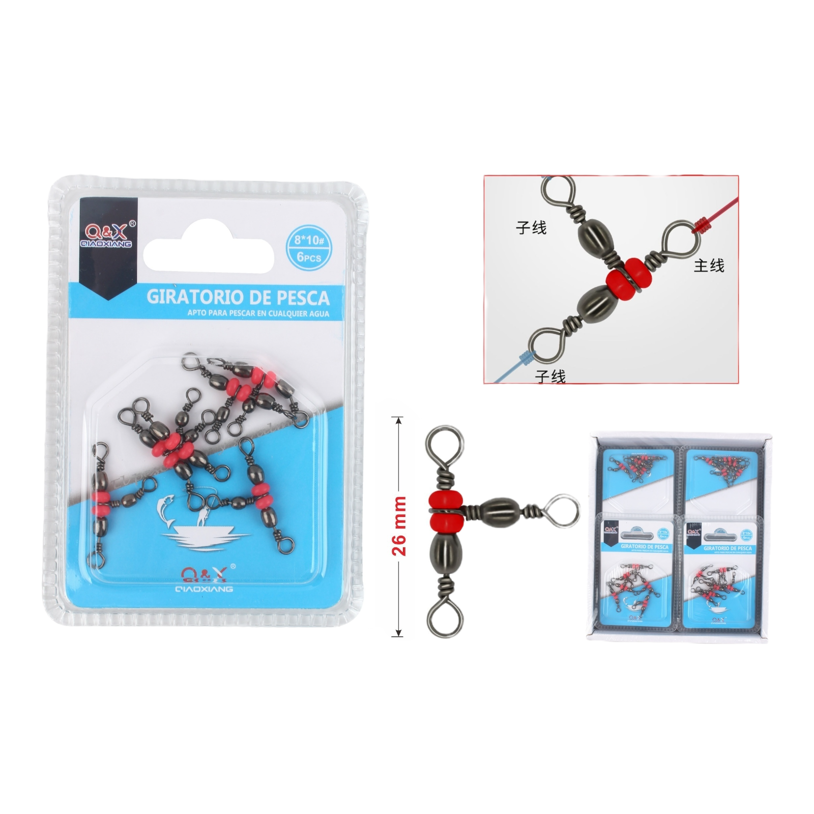 Giratorio Japonés Nuevo Tipo Trébol Negro 8-10 6PCS | Alta resistencia para pesca media.