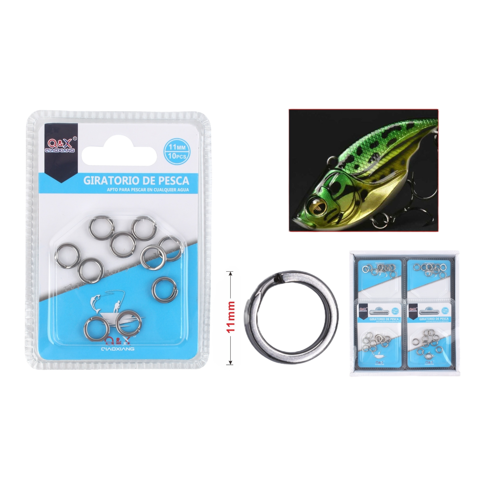 Anillo Doble Acero Inoxidable 11mm 10PCS | Ideal para pesca de gran tamaño.