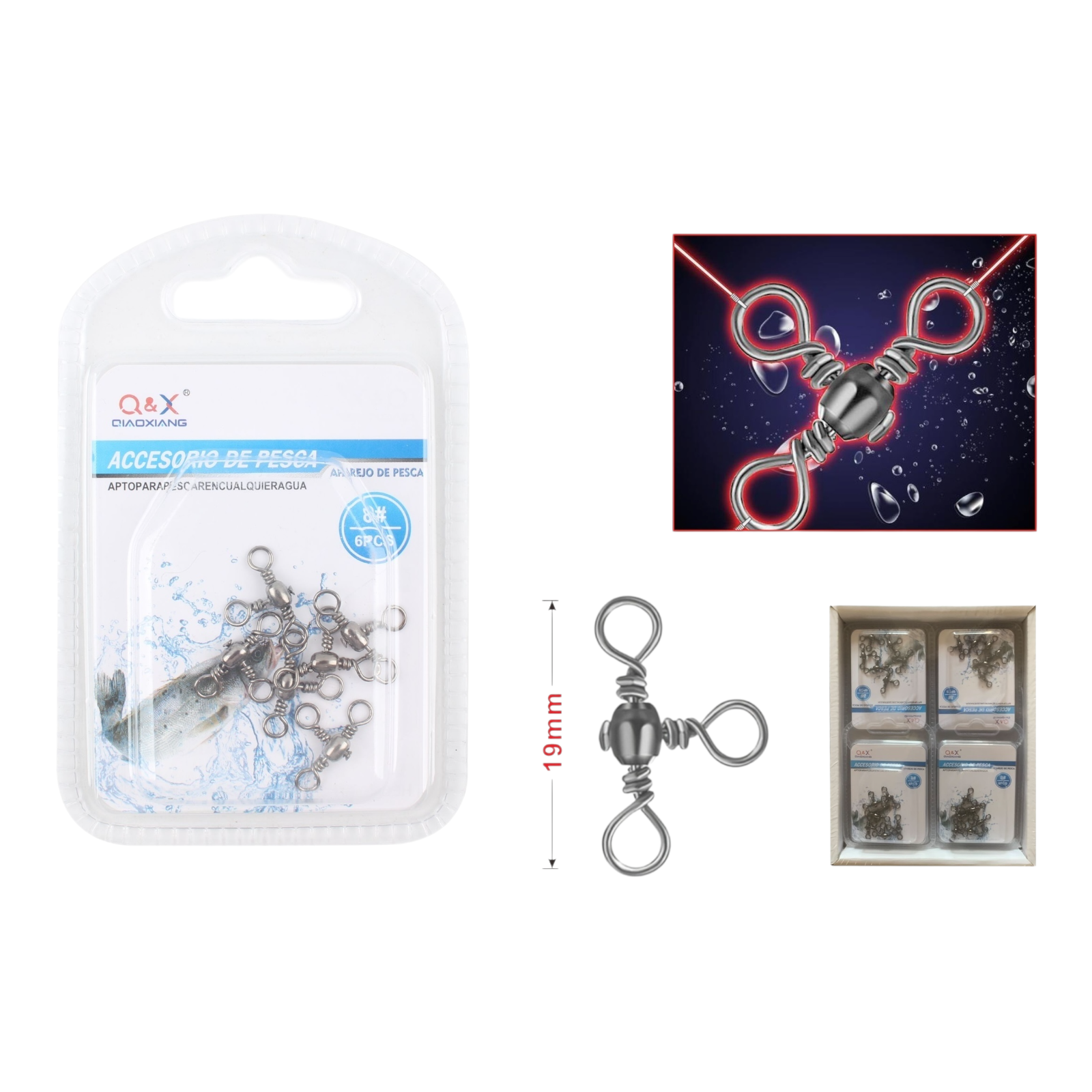 Giratorio Canal Negro 8 6PCS | Conector fuerte y durable.