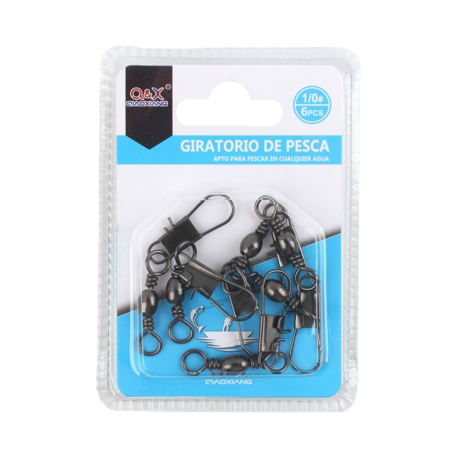 Giratorio Negro con Broche Tipo B 1/0 6PCS | Antitorsión, mejora la conexión del hilo.