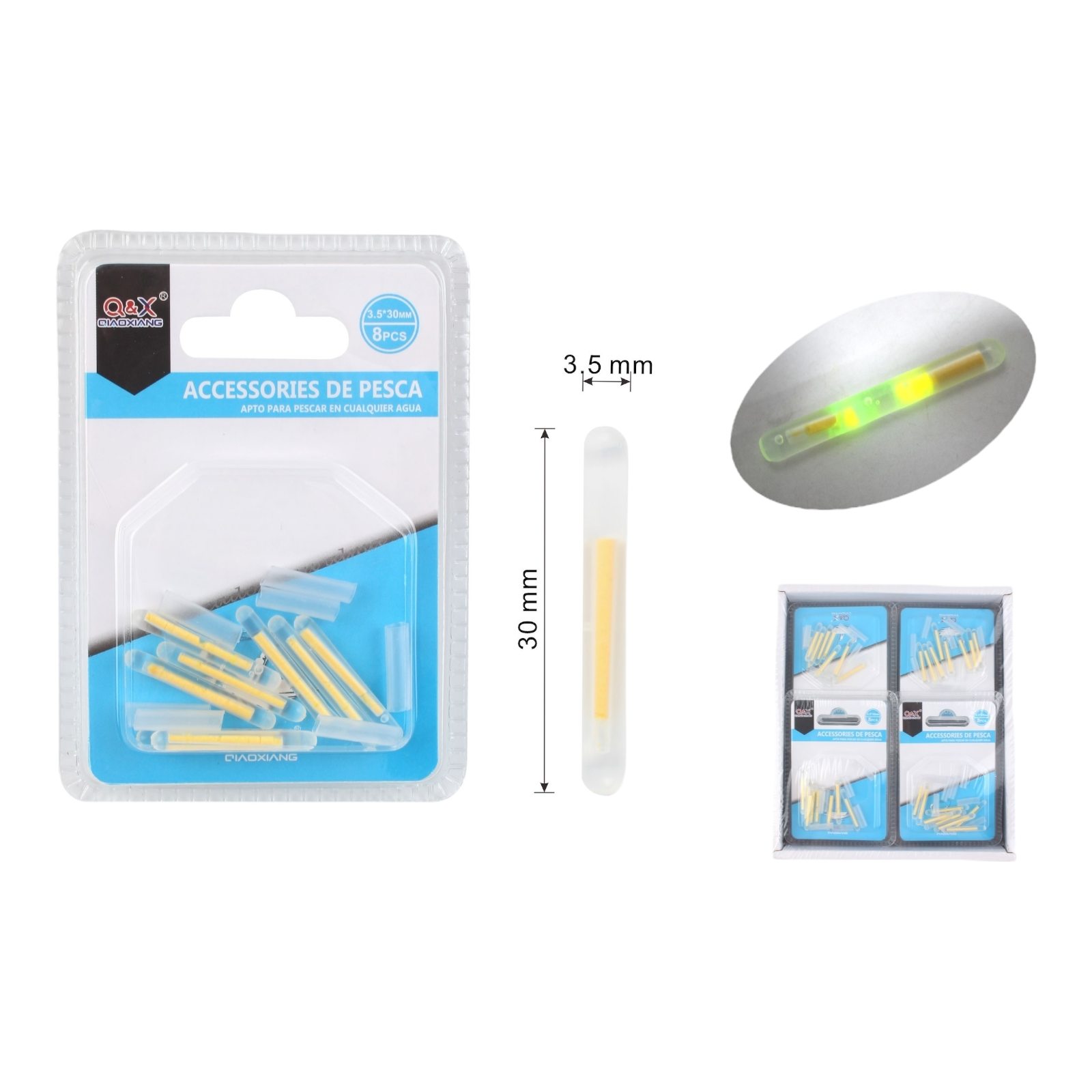 Barras Luminosas 3.5x30mm 8PCS | Brillo intenso para pesca nocturna.