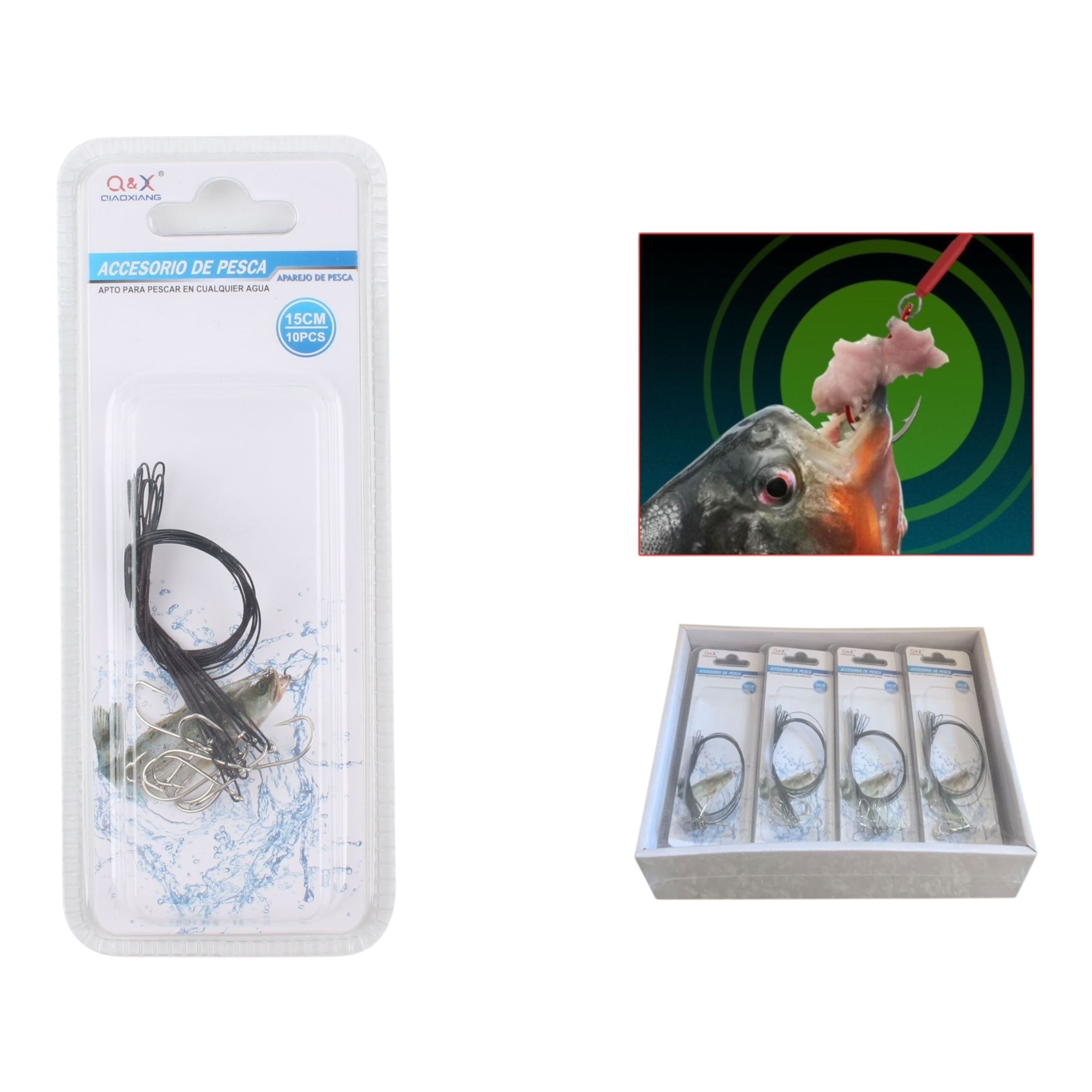 Anzuelo con Cable de Acero Negro 15cm | Qiaoxiang