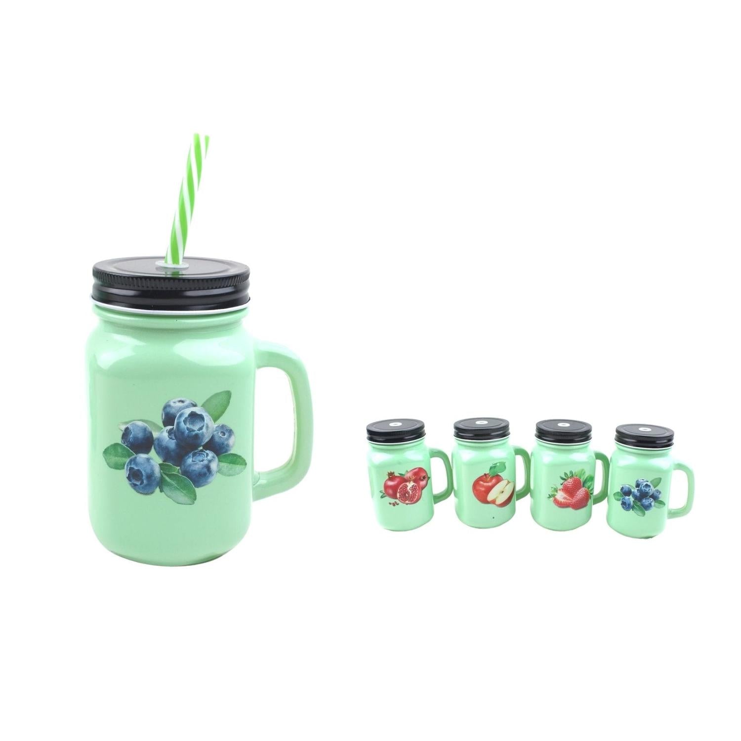 Fruta Verde Tapa Negra + Pajita 10,5 (7,7)*13,4 Cm/500 Ml