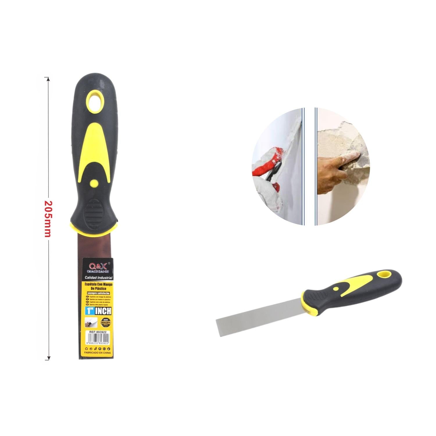 Espátula con mango de plástico amarillo y negro 0.7 mm 1Pulgada