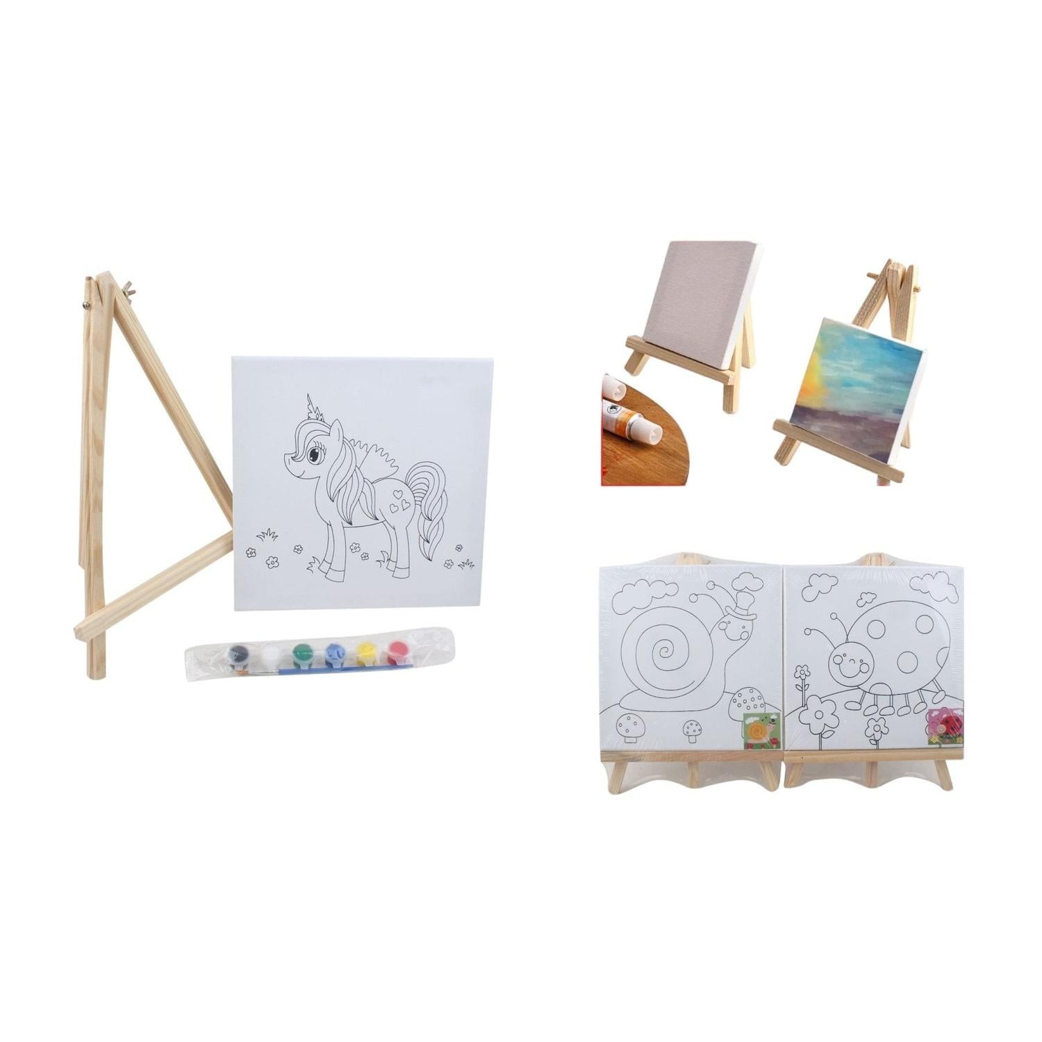 Marco Lienzo Linea + 3 Pinturas Siamesas + 1 Pincel + Caballete 11*11