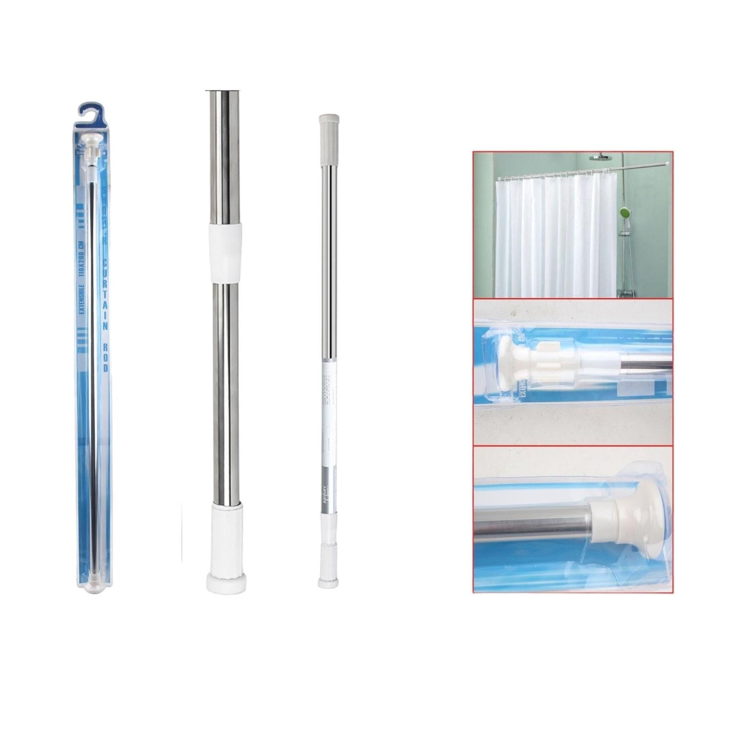 Barra De Cortina De Ducha Con Cabezal Redondo Grande, Acero Inoxidable, 140-260