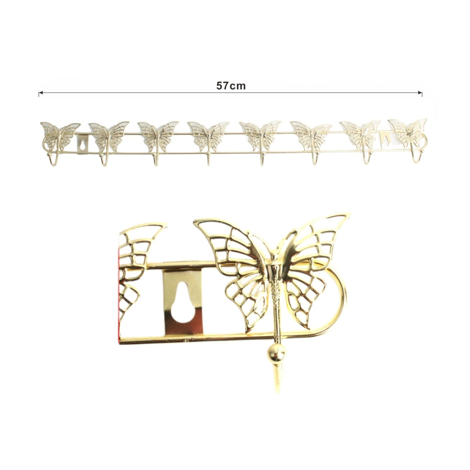 Colgador Metálico Decorativo 8 Ganchos Mariposa Dorado