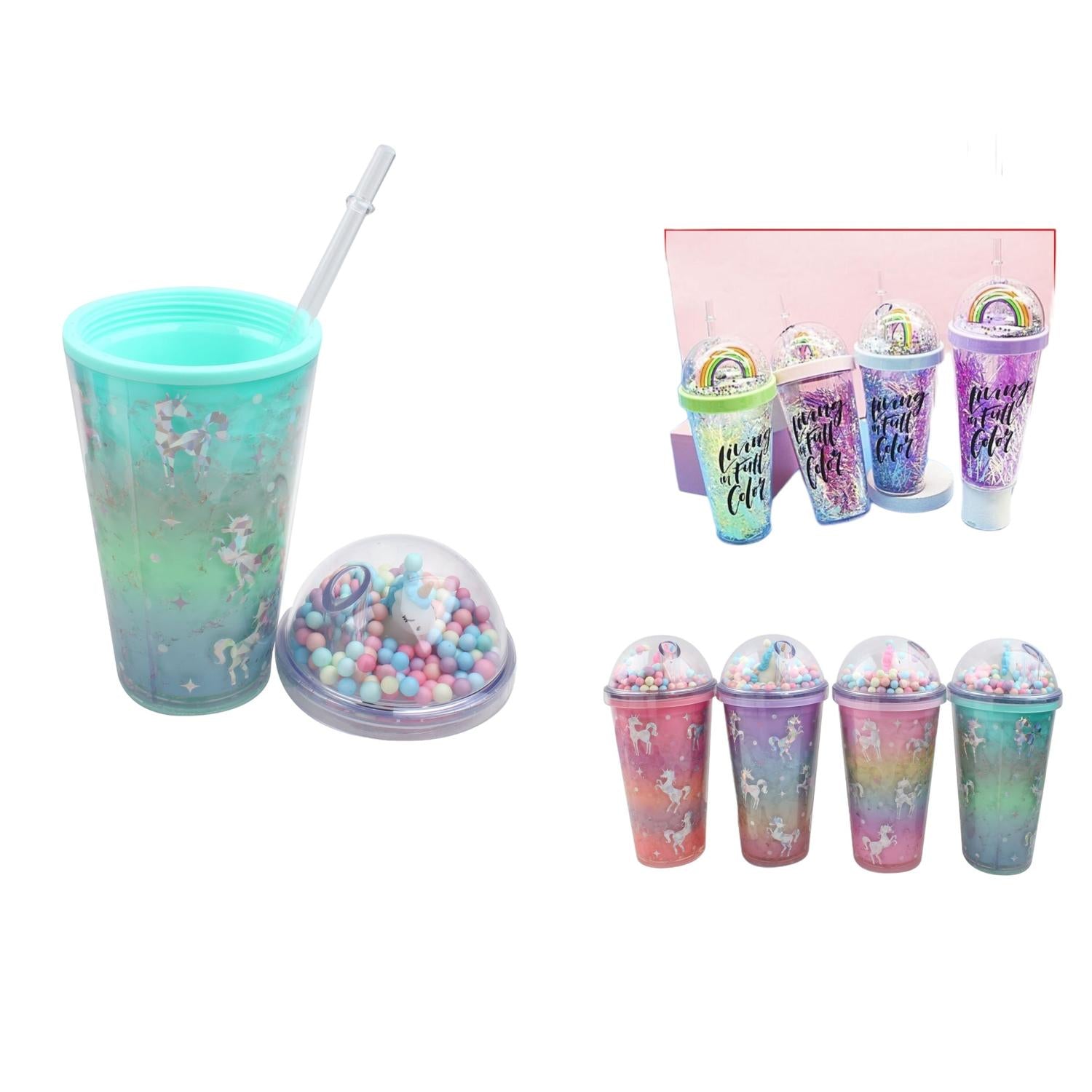 Vaso Con Pajita Y Burbujas De Unicornio
