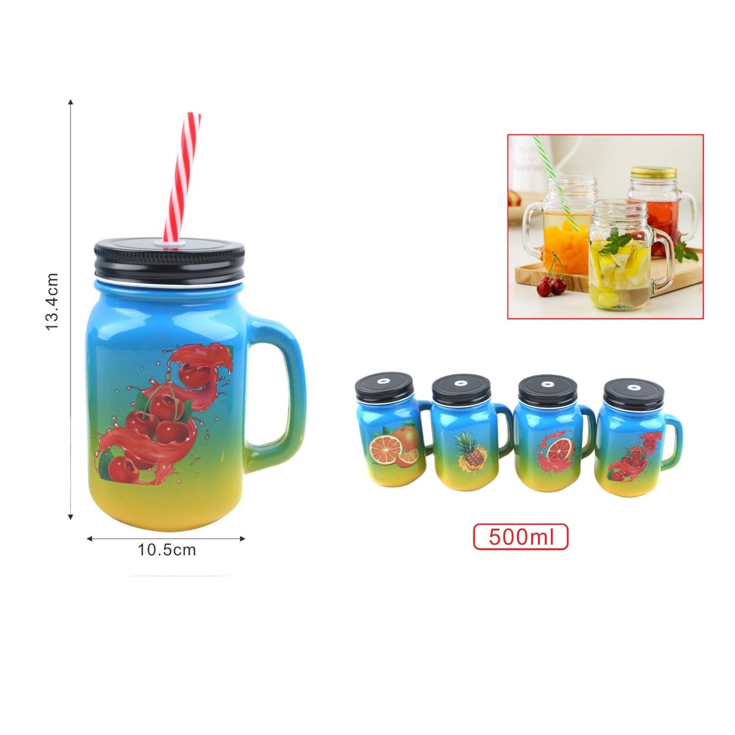 Blue Half Fruit Nº 4 Tapa Negra + Pajita 10,5 (7,7)*13,4 Cm/500 Ml