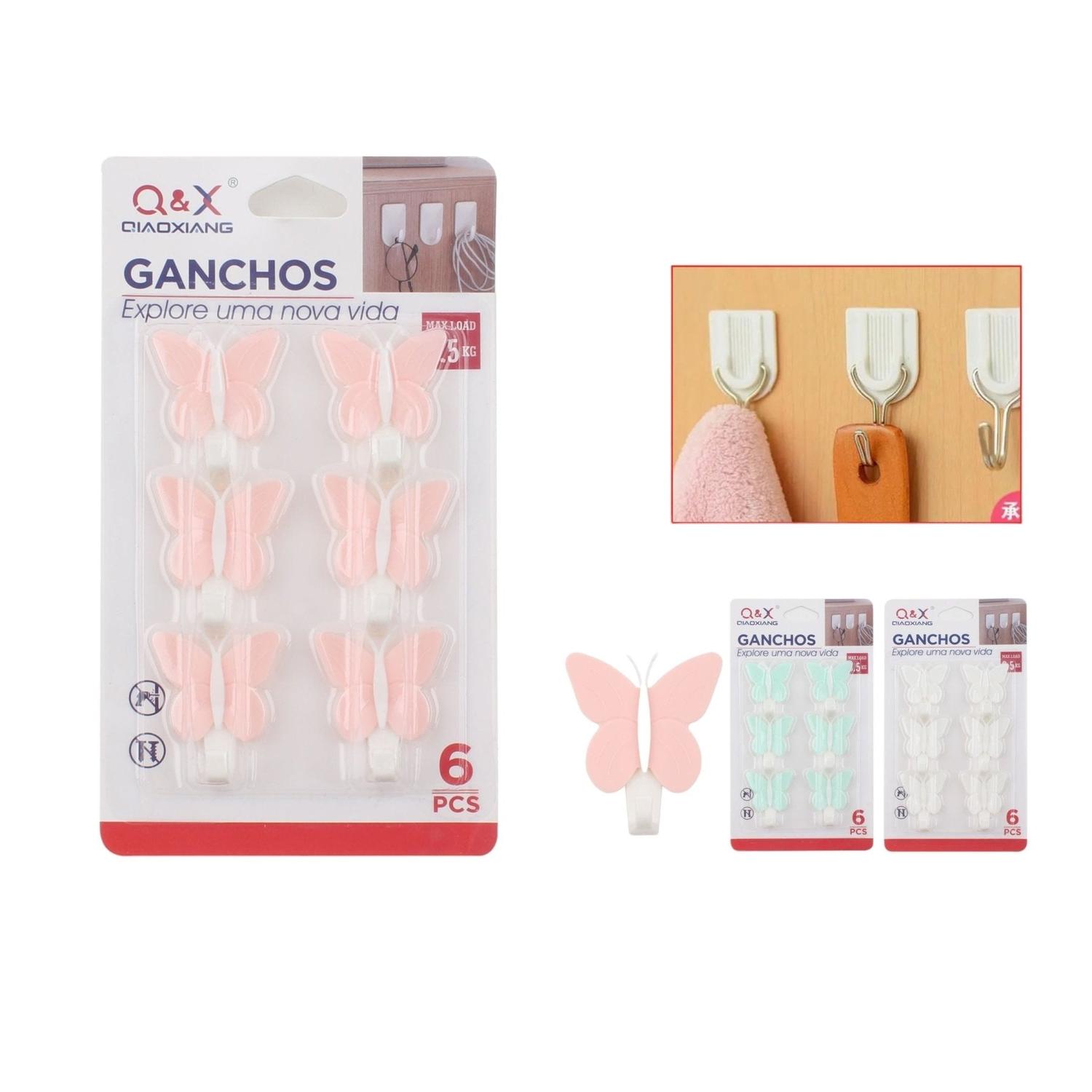 S-10992-N Gancho Adhesivo Mariposa Color Simple Tamaño Pequeño 6 Piezas