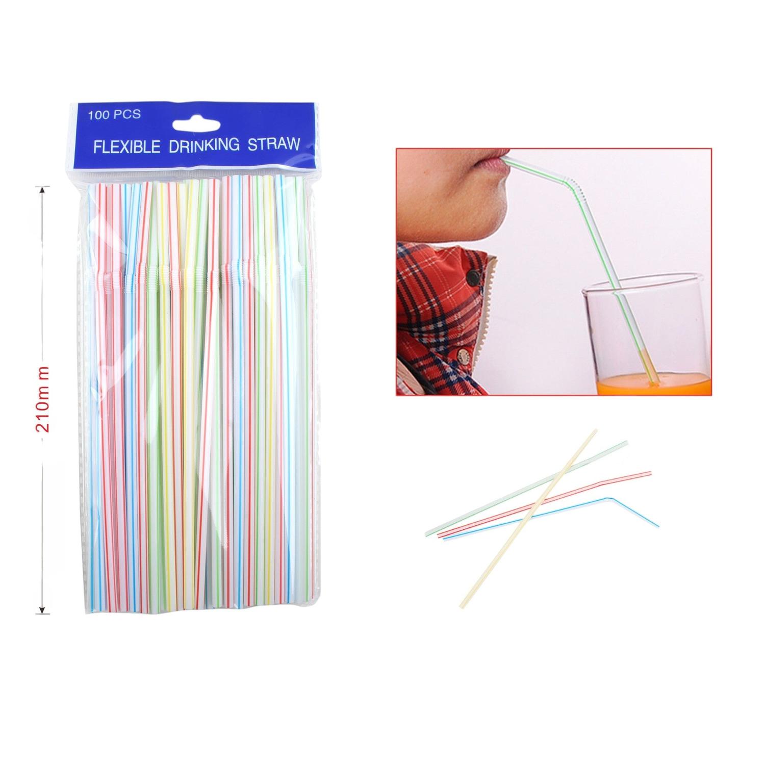 100 Pajitas De Pl¨¢stico Con Tiras De Colores De 5X210Mm