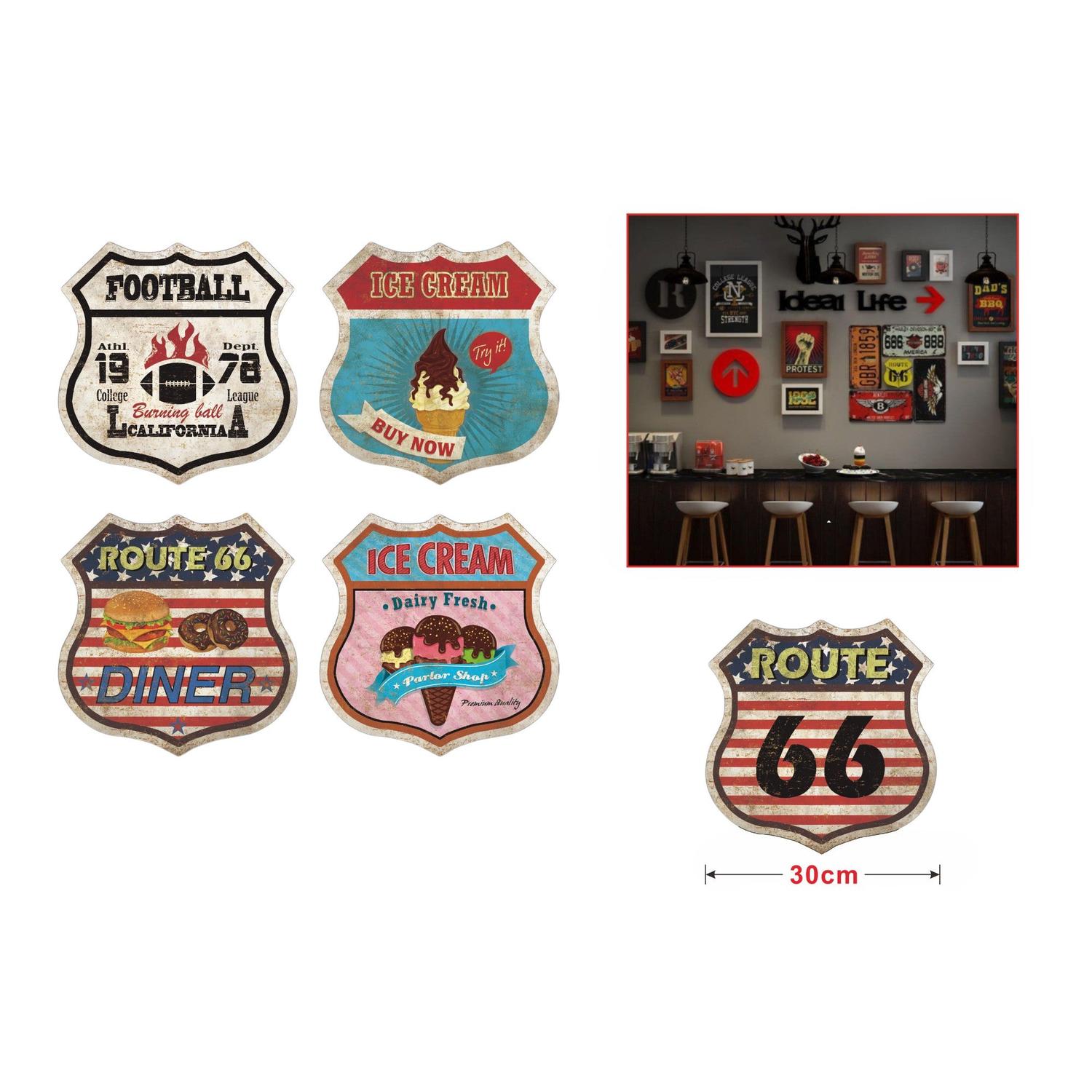 Cuadro vintage de hojalata Ruta 66 30x30 cm