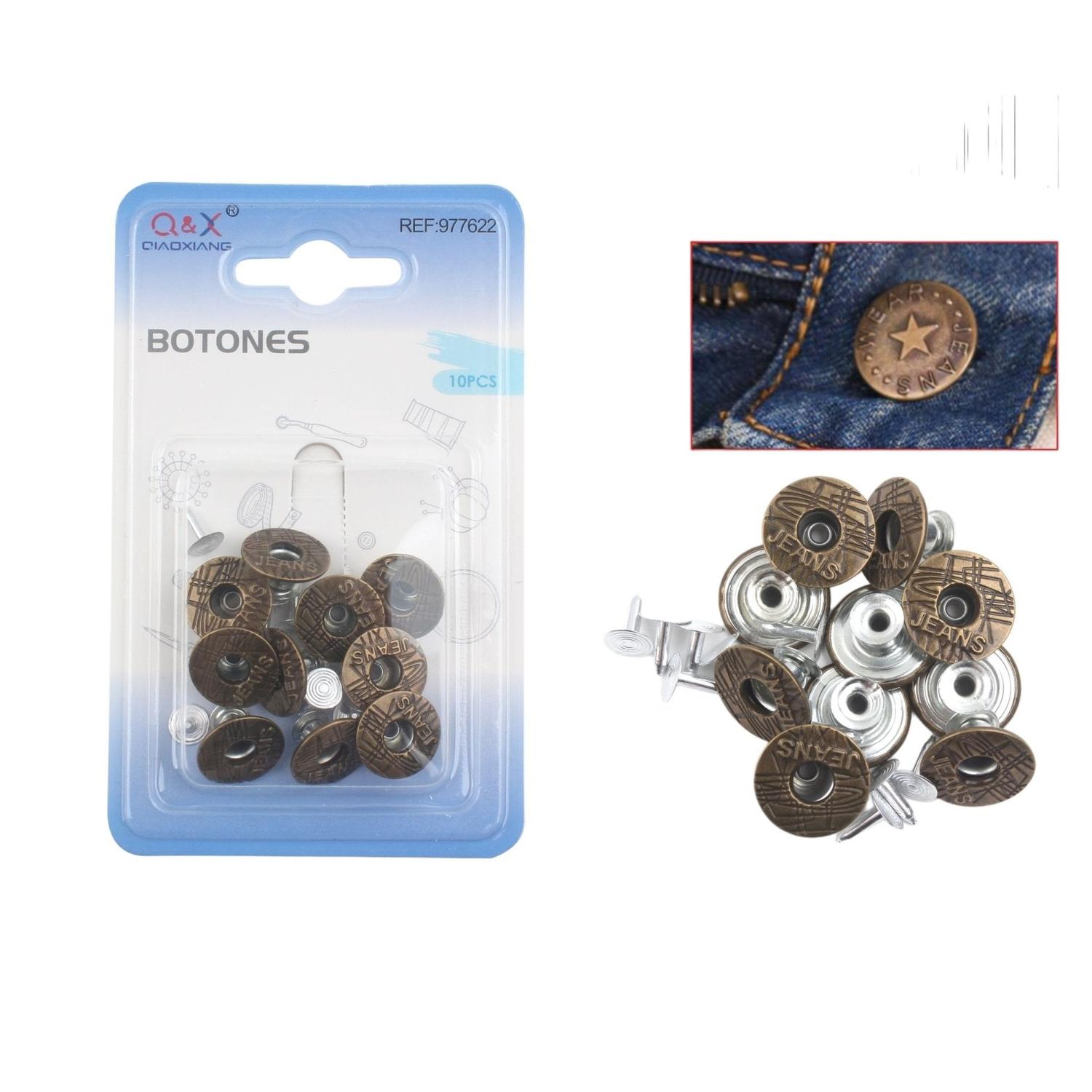 Botones Metálicos Q&X para Jeans - Pack de 10 piezas