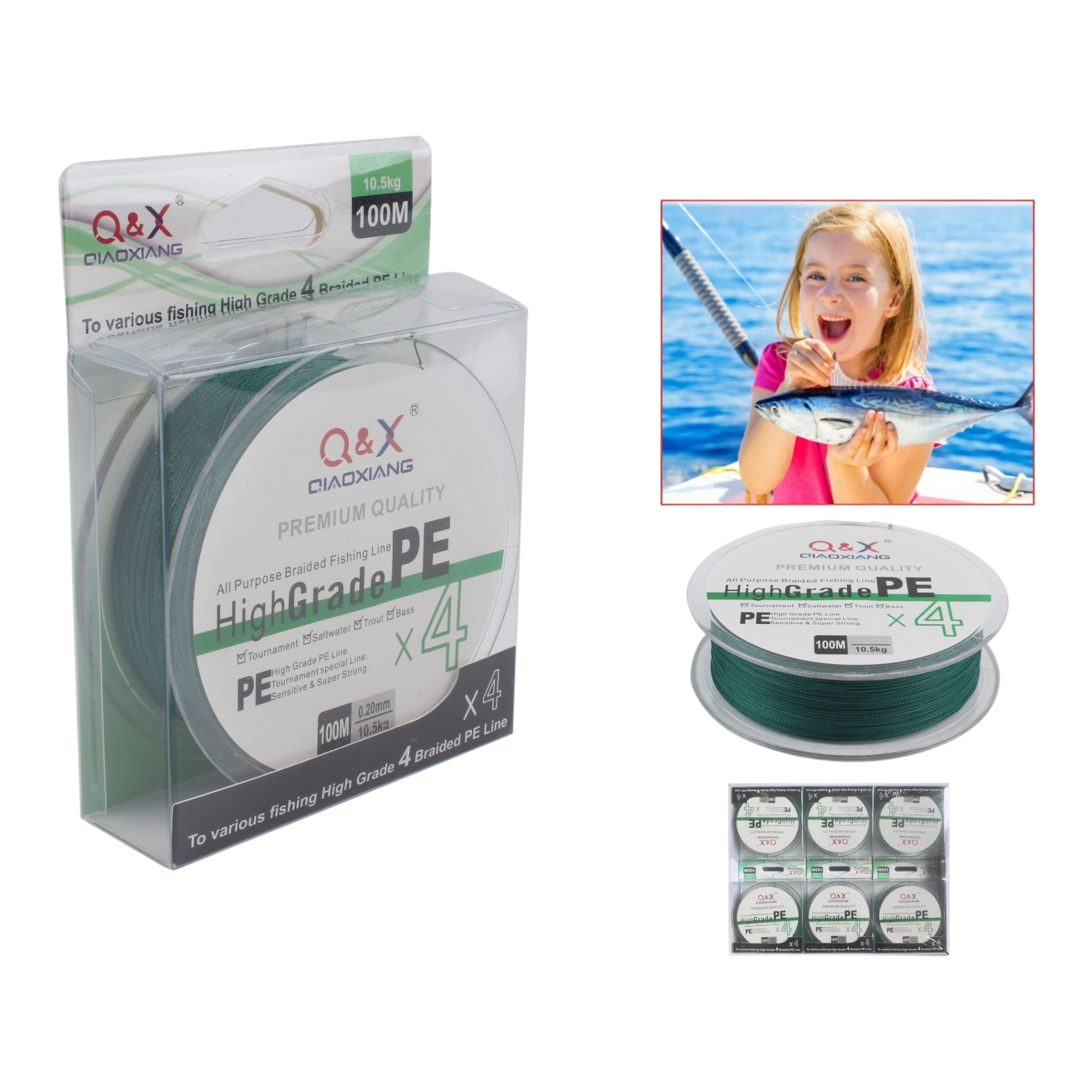 100M Línea PE 4X Verde Oscuro 0.35 mm