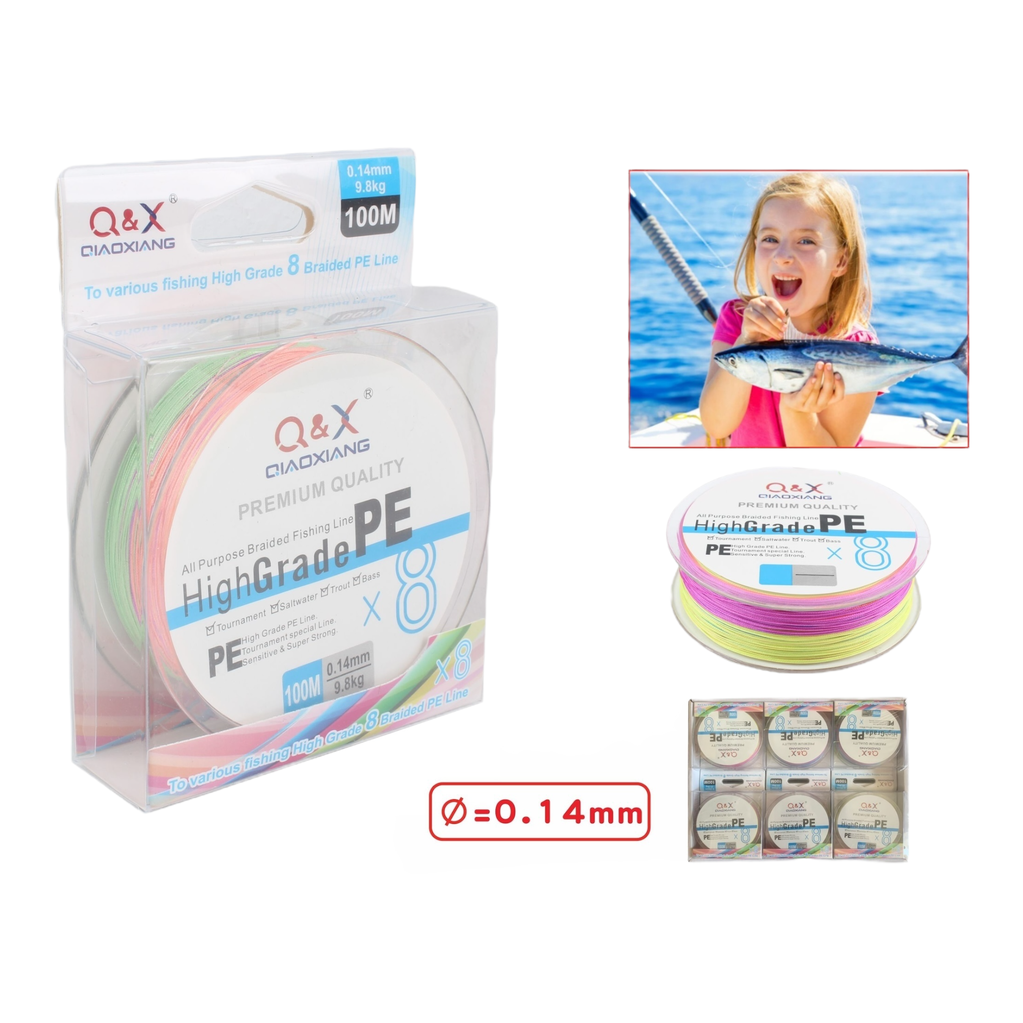 100M Línea Multifilamento 8X Color 0.14 mm