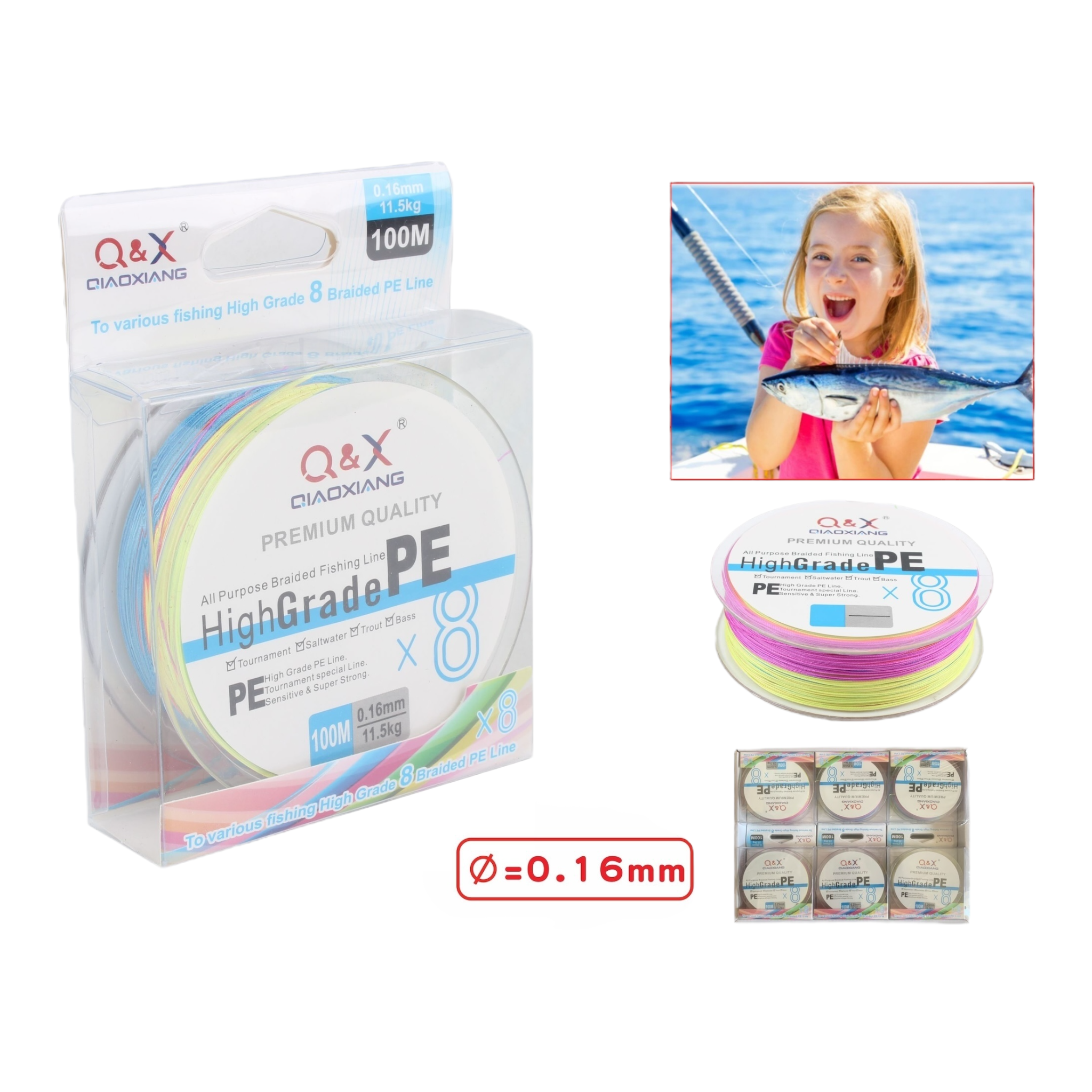 100M Línea Multifilamento 8X Color 0.16 mm
