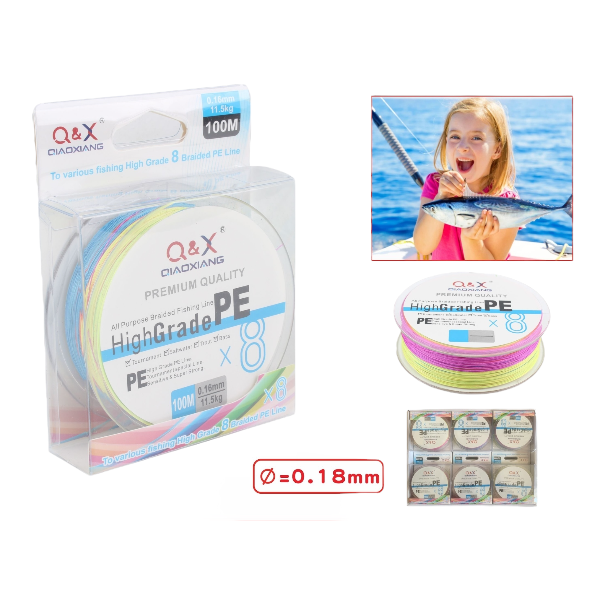 100M Línea Multifilamento 8X Color 0.18 mm