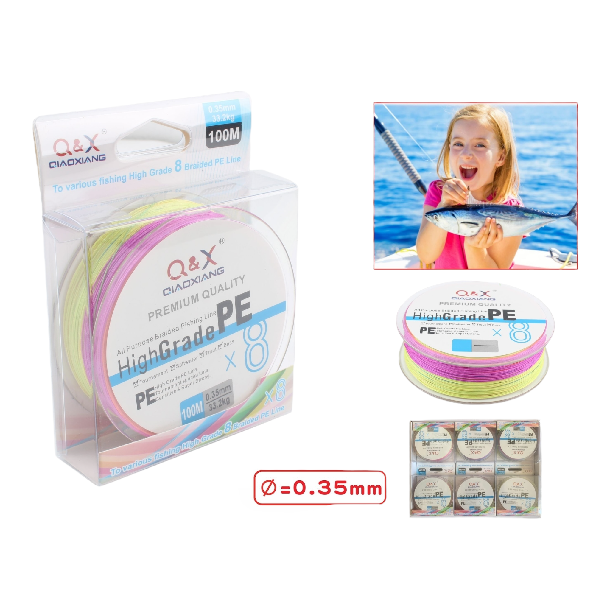 100M Línea Multifilamento 8X Color 0.35 mm