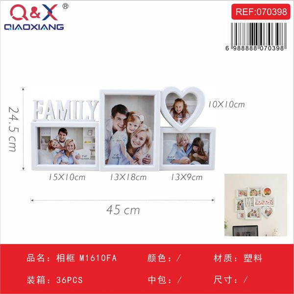 Portarretratos Múltiple "Family" Corazón Plástico Blanco - Mod M1610FA