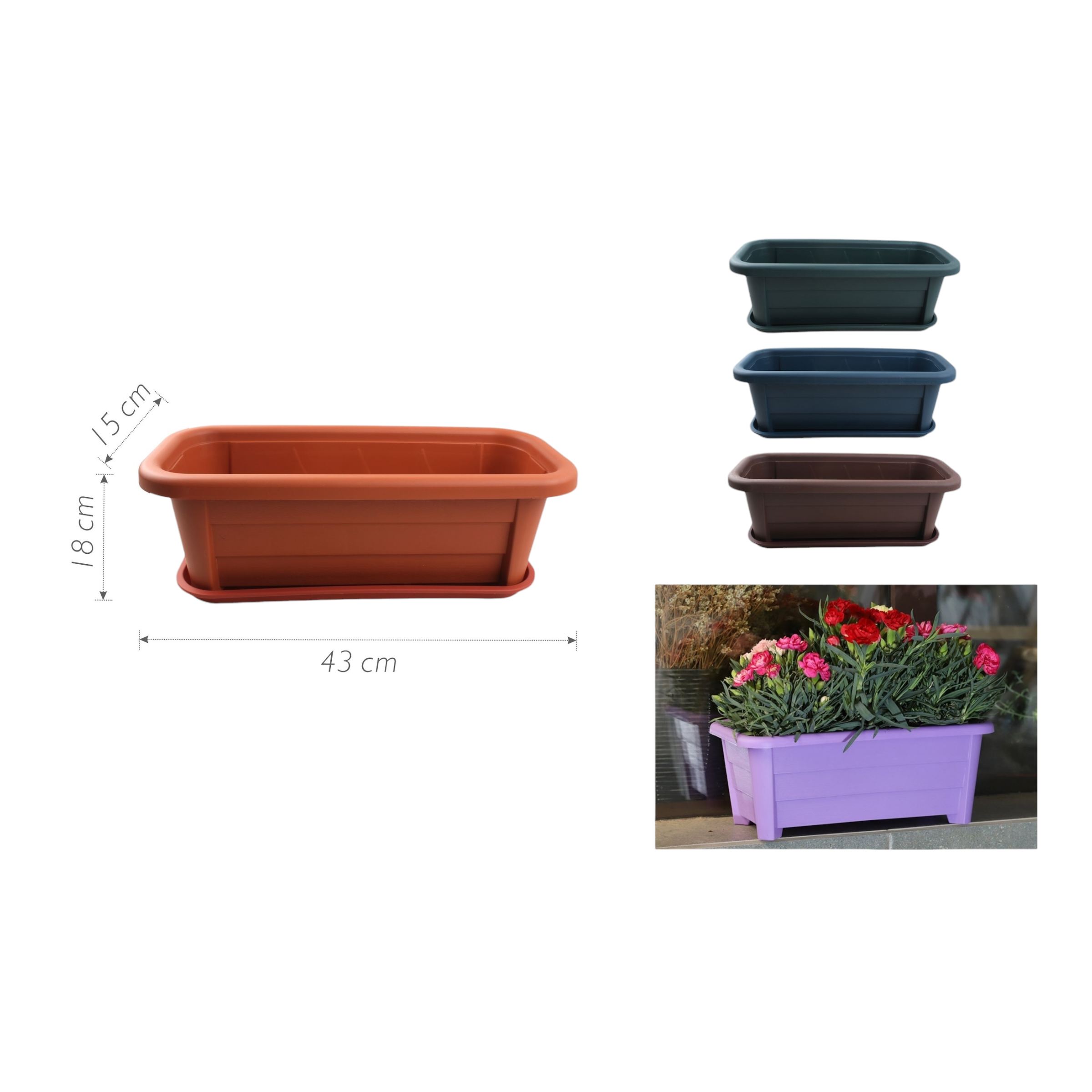 Macetero plástico ZY121 43×18×15 cm