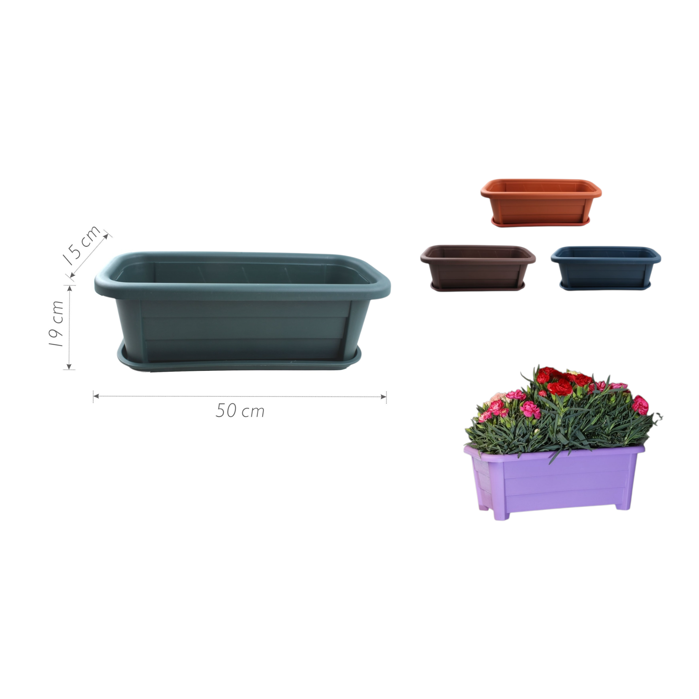Macetero plástico ZY122 50×19×15 cm